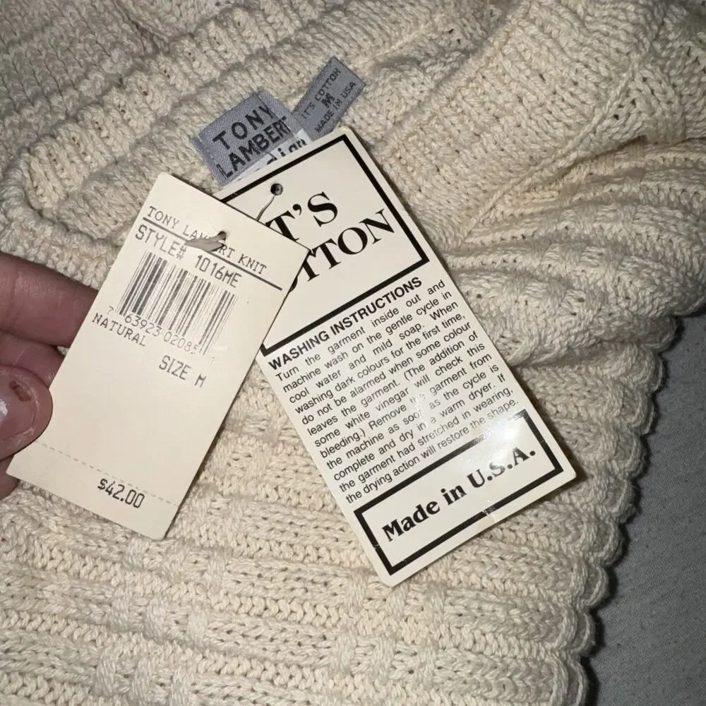 Vtg. Tony Lambert Pullover Sweater Sz L Cream Chunky 100% Cotton Grandpa USA NWT